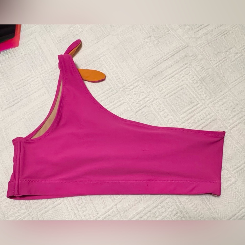Old Navy bikini swim top - one shoulder tie - pink & orange. Large - Picture 3 of 11